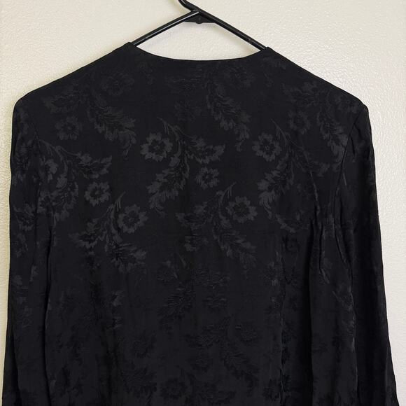 Vtg Yasuko Tunic Top Black M/L Womens Long Sleeve Jacquard Floral Artsy Button - Picture 9 of 10